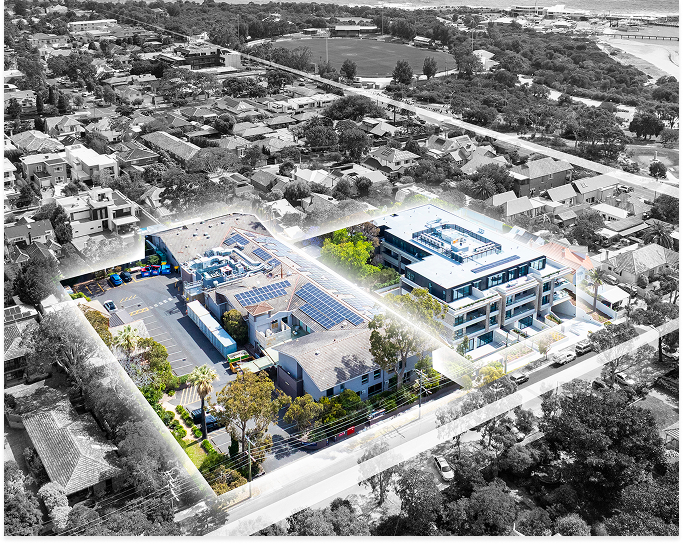 Aerial view of Linacre Medical adjacent to Linacre Private Hospital